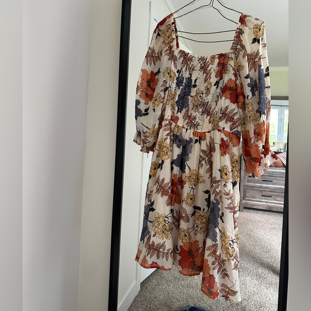Hayden Orange and Blue Bishop Sleeve Sundress